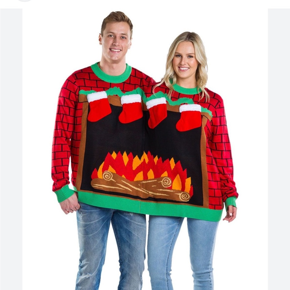 Tipsy Elves Red and Green Fireplace Crewneck Sweater